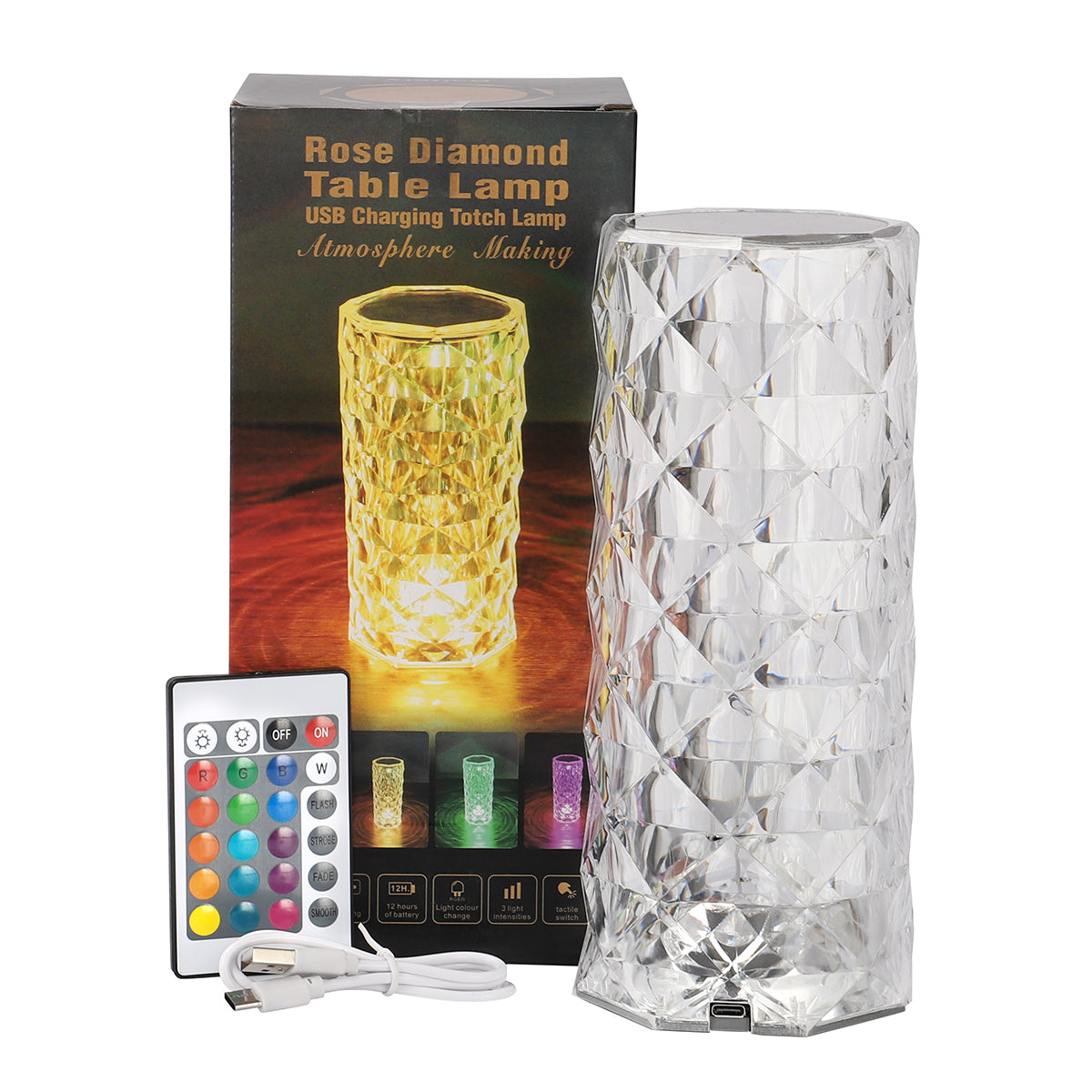 Radiant 3D Diamond Crystal LED Lamp | 15 Color Modes & Remote